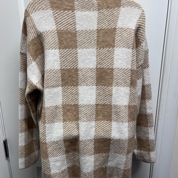 Loft Plaid Tan and White Women's Sweater L - Picture 3 of 8